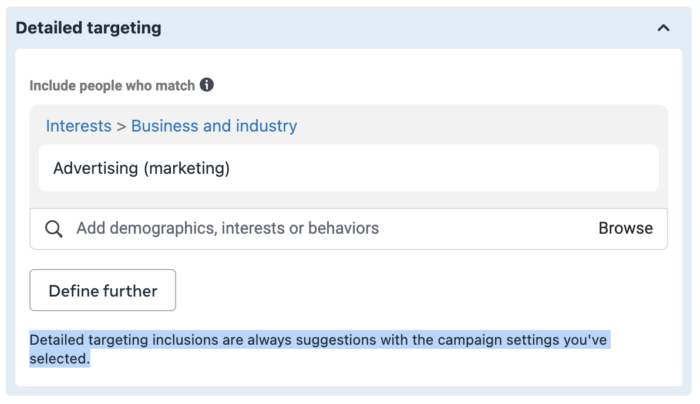 Advantage+ Detailed Targeting Suggestions